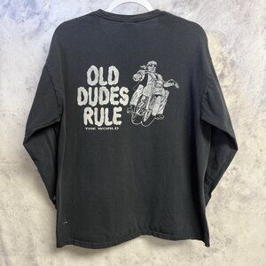 Vintage Old Dudes Rule The World Biker T Shirt Mens L 21x26.5 Long Sleeve Y2K